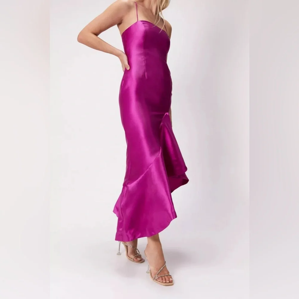 Nasty Gal Structured Twill Ruffle Strappy Midi Dress - Picture 1 of 4